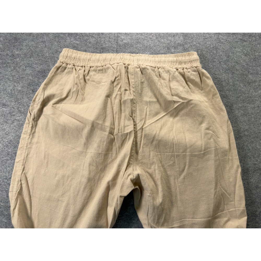Puimentiua Cotton Linen Pants Men Size Medium Beige Sun Graphic Beach Loose Fit - Picture 3 of 13